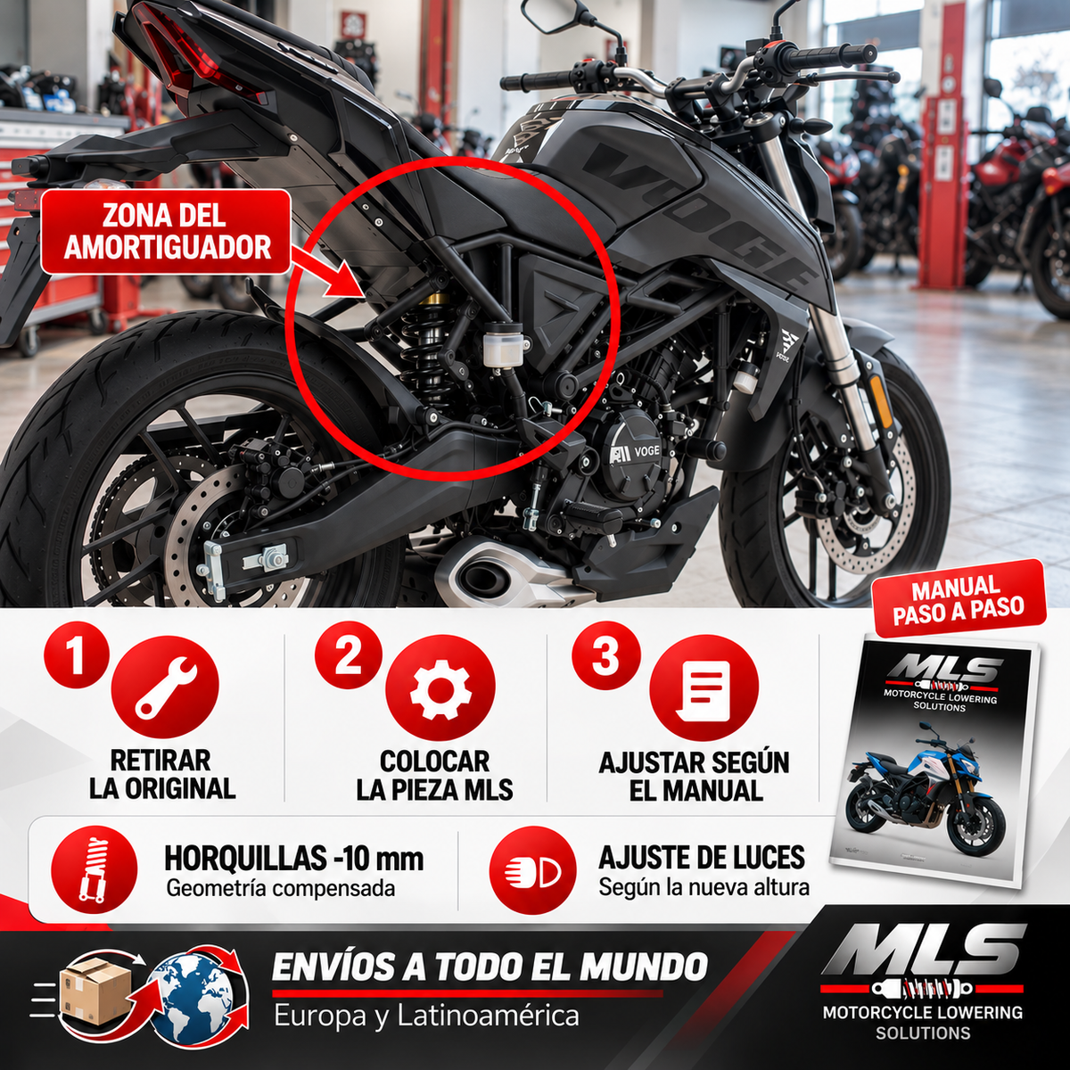 Reductor de altura Voge 125R – Baja 4 cm
