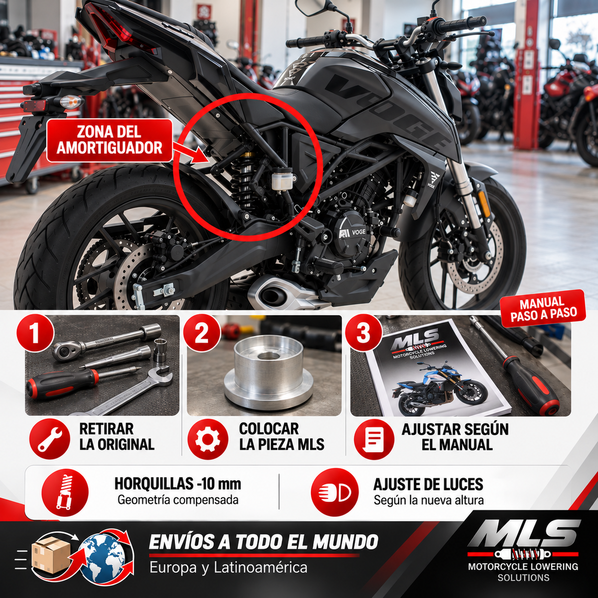 Reductor de altura Voge 125R – Baja 4 cm